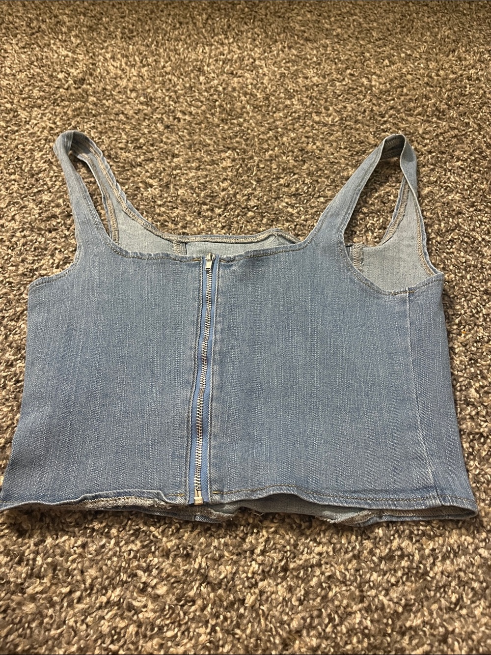 SHEIN Light Blue Denim Zip-Front Cropped Tank